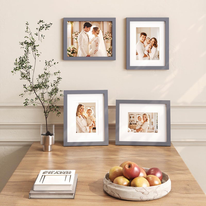 Egofine 8x10 Picture Frames 4 Pack - Wood Frames Covered by Plexiglass for Pictures 4x6 or 5x7 with Mat or 8x10 Without Mat, Photo Frames for Table Top and Wall Display, Dark Gray - Image 5